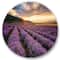 Designart - Sunrise & Dramatic Clouds Over Lavender Field VI - Farmhouse Metal Circle Wall Art